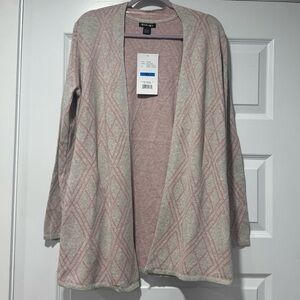 Pink and Gray Open Front Cardigan